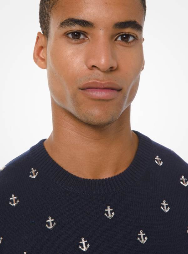 Panske Svetre Michael Kors Anchor Embellished Cashmere Indigo - Oblecenie Michael Kors Vypredaj | KSEOG-6581